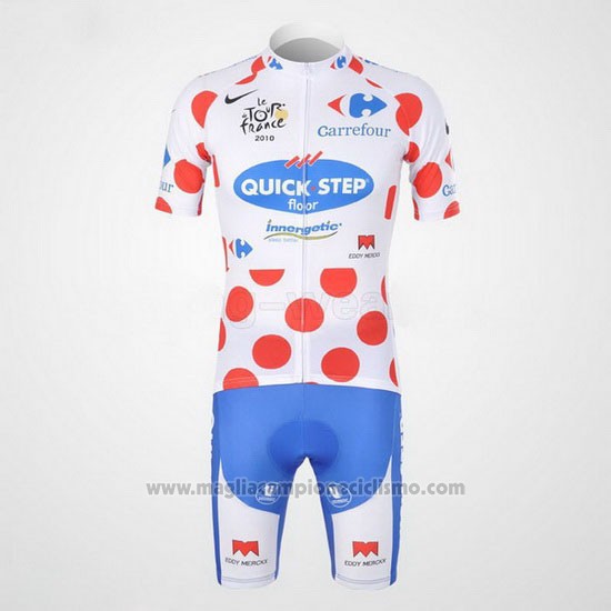 2010 Abbigliamento Ciclismo Quick Step Floor Lider Rosso e Bianco Manica Corta e Salopette